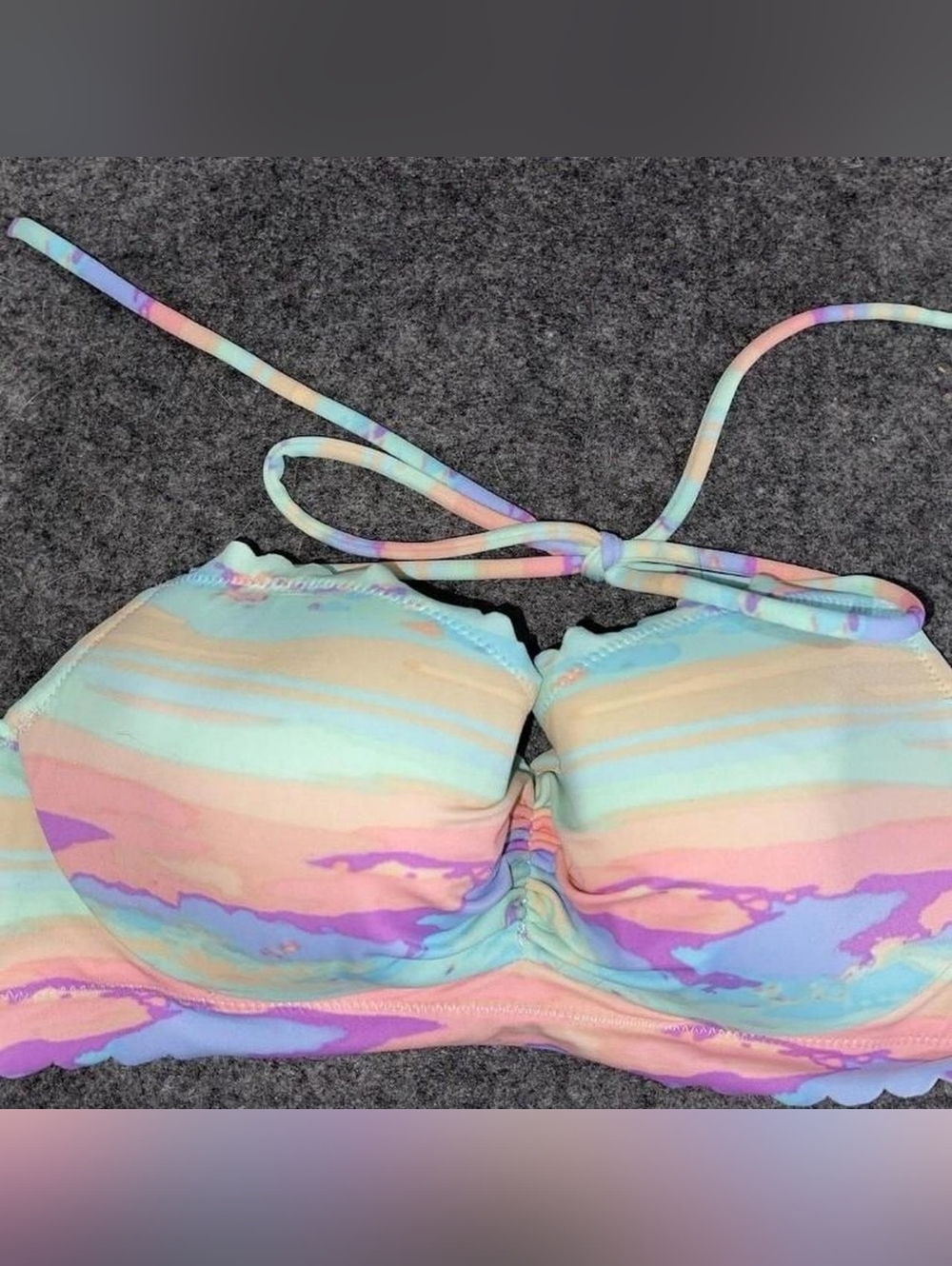 Victoria's Secret Getaway Halter Bikini Top Scalloped Edge Wavy Stripe Print 32B